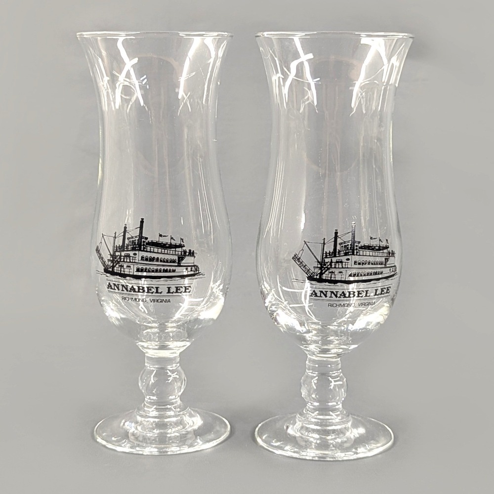 Annabel Lee Richmond Virginia Riverboat Hurricane Glass Set of 2 Clear Black